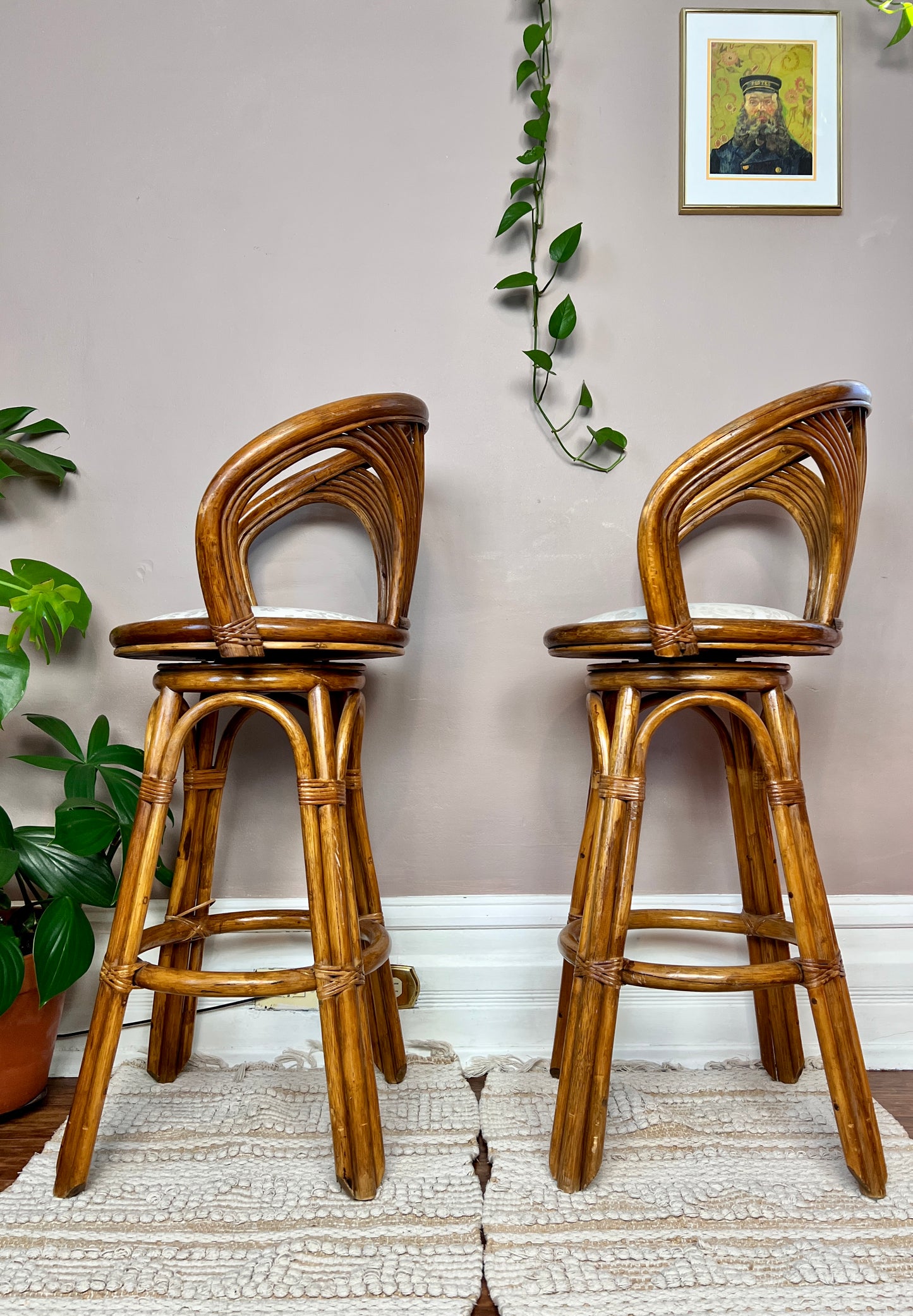 The Oak Leaf Rattan Stools
