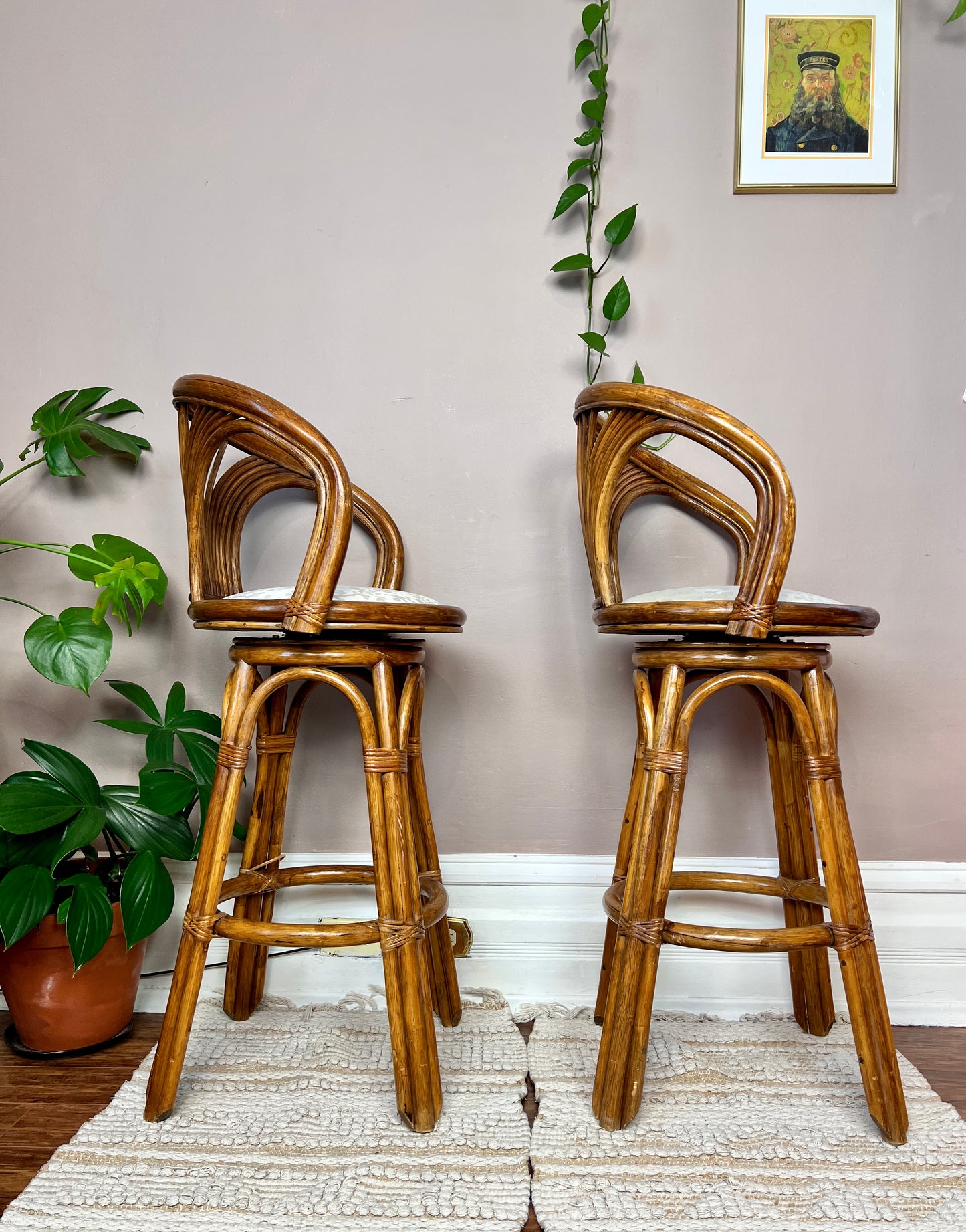 The Oak Leaf Rattan Stools