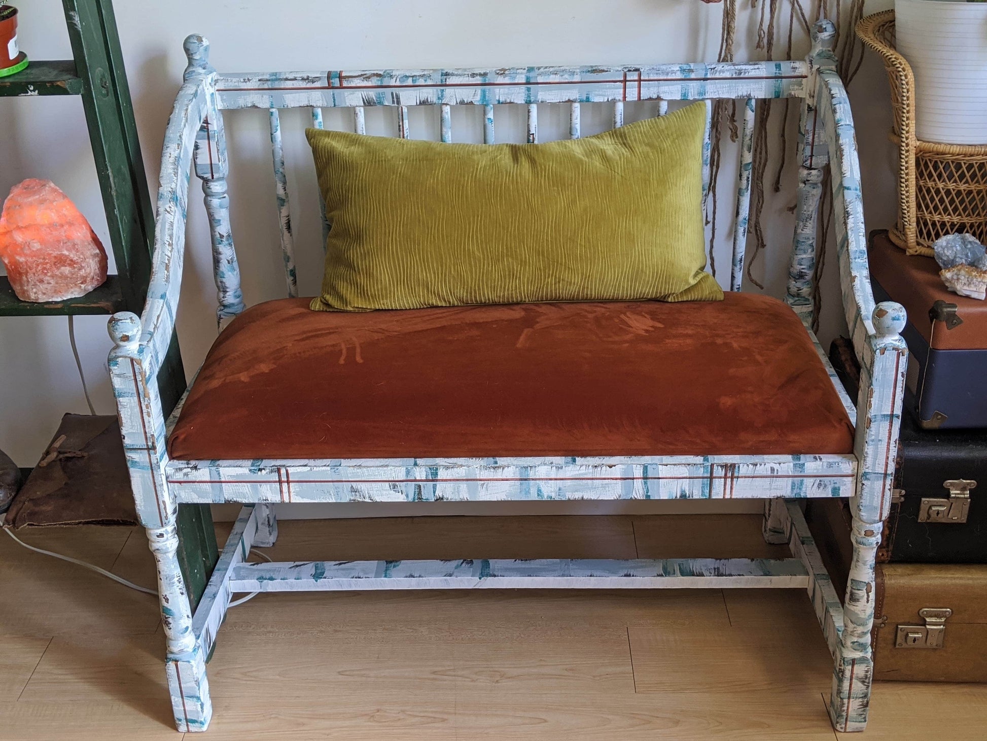 Brooklyn Bench Orange Rusty Velvet Refurbished Distressed Look Vintage Rustic Retro