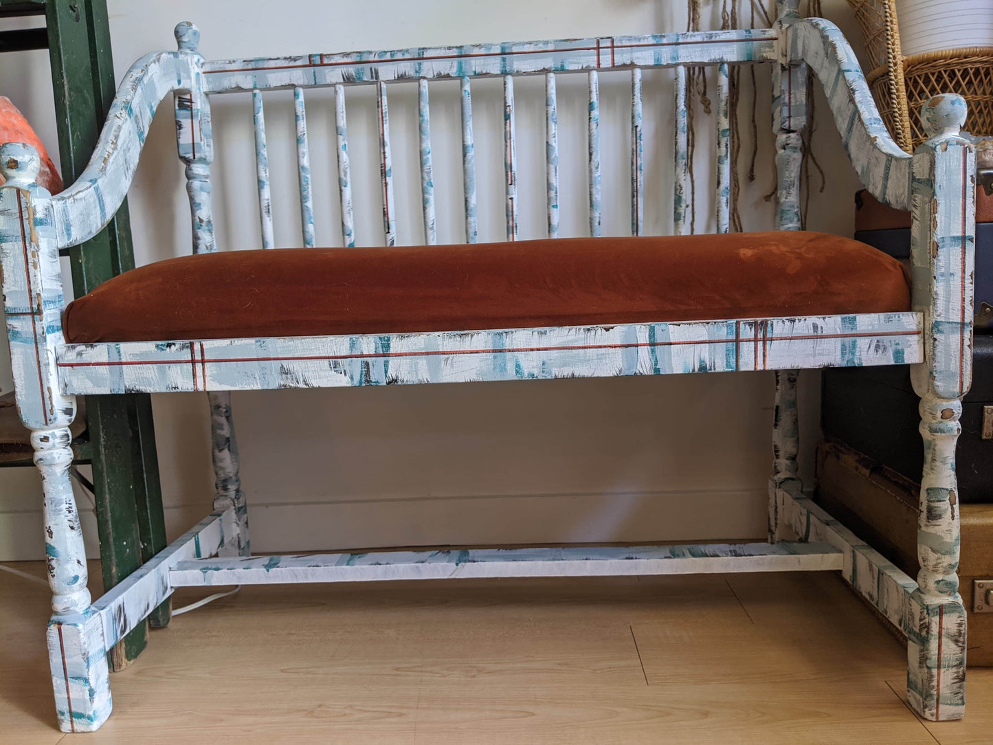 Brooklyn Bench Orange Rusty Velvet Refurbished Distressed Look Vintage Rustic Retro