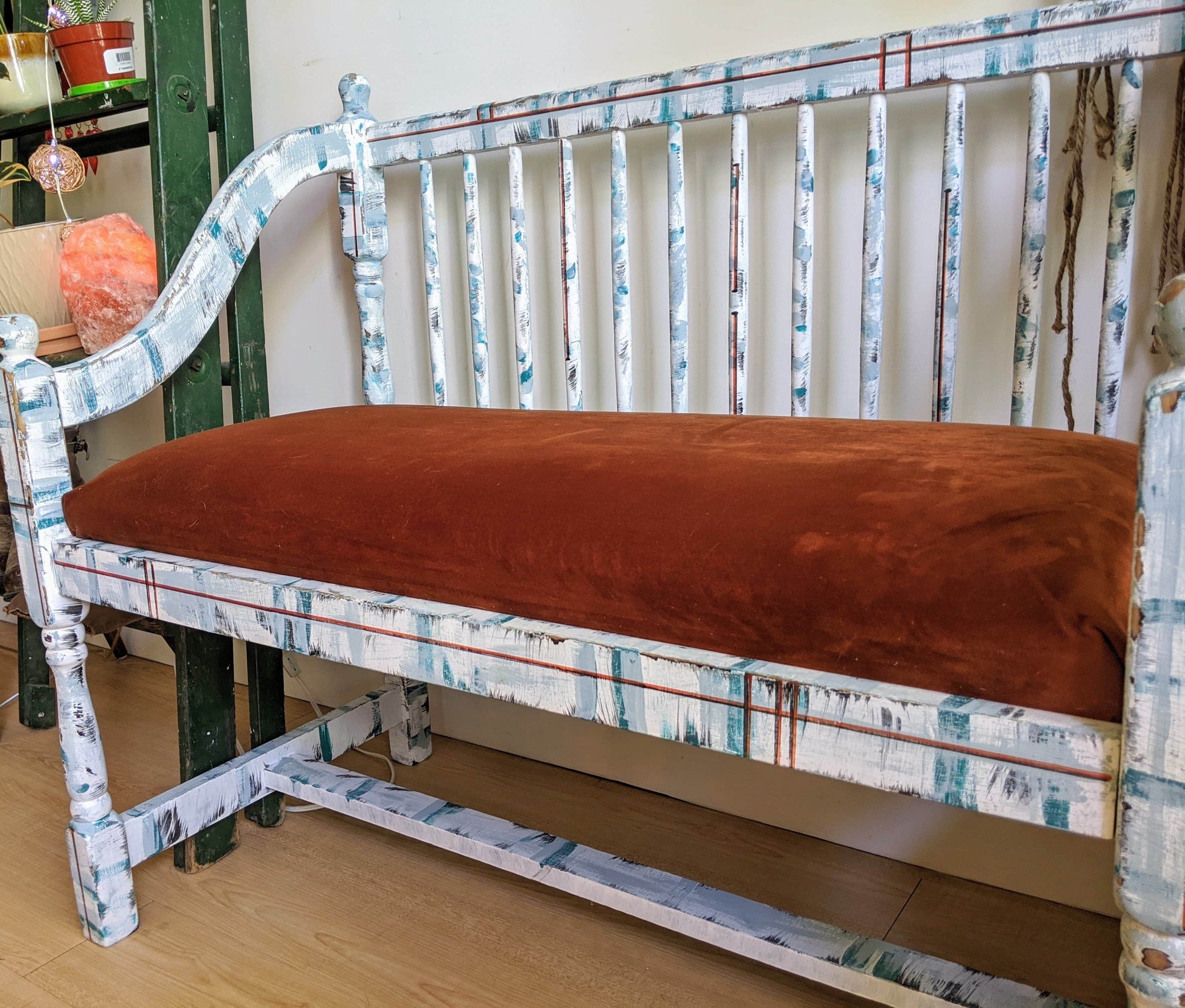 Brooklyn Bench Orange Rusty Velvet Refurbished Distressed Look Vintage Rustic Retro