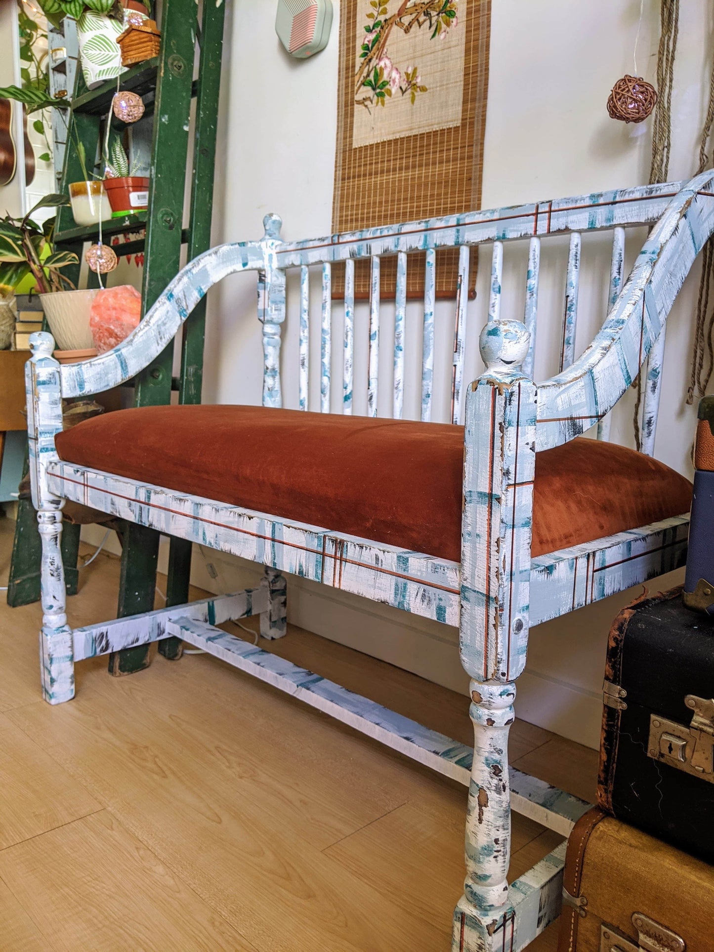 Brooklyn Bench Orange Rusty Velvet Refurbished Distressed Look Vintage Rustic Retro