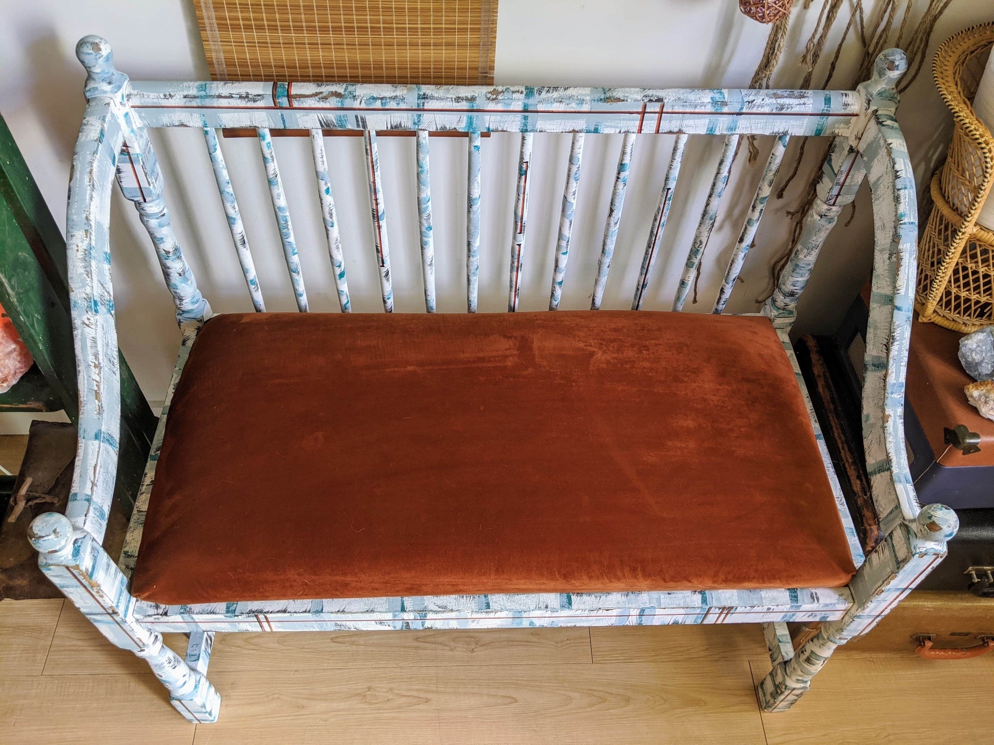 Brooklyn Bench Orange Rusty Velvet Refurbished Distressed Look Vintage Rustic Retro