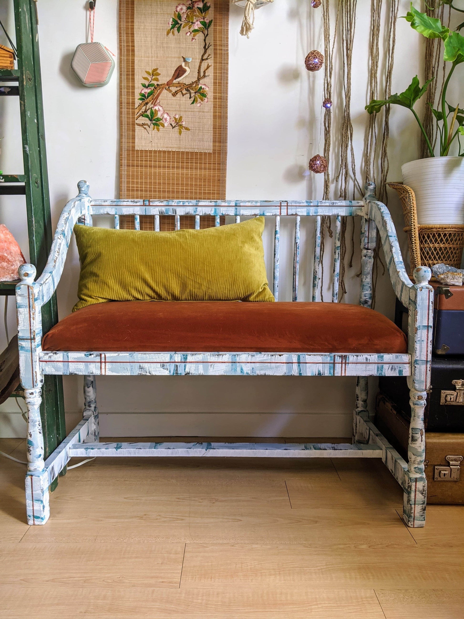 Brooklyn Bench Orange Rusty Velvet Refurbished Distressed Look Vintage Rustic Retro