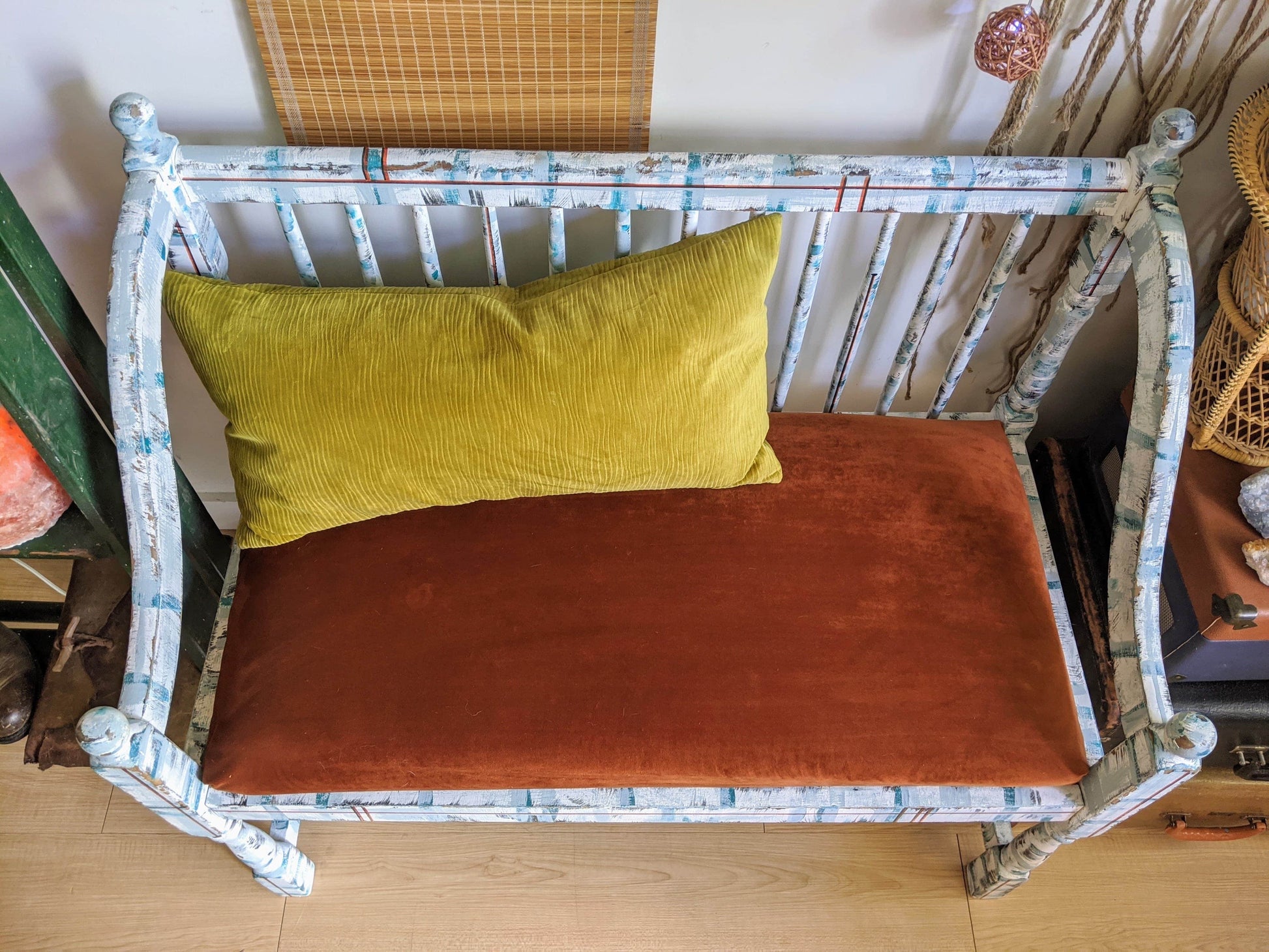 Brooklyn Bench Orange Rusty Velvet Refurbished Distressed Look Vintage Rustic Retro