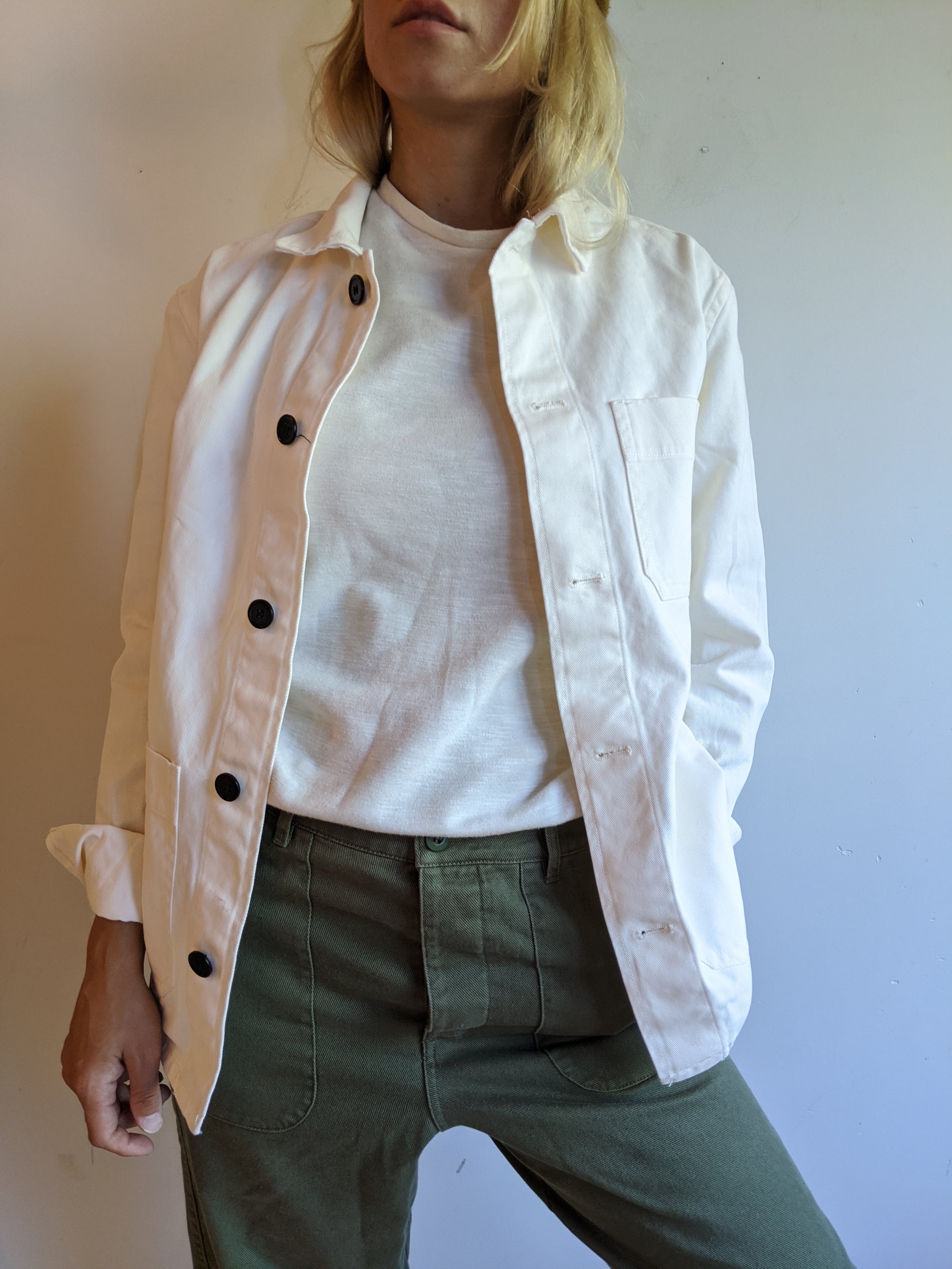 Chore Jacket Vintage Ecru White Unisex Cotton