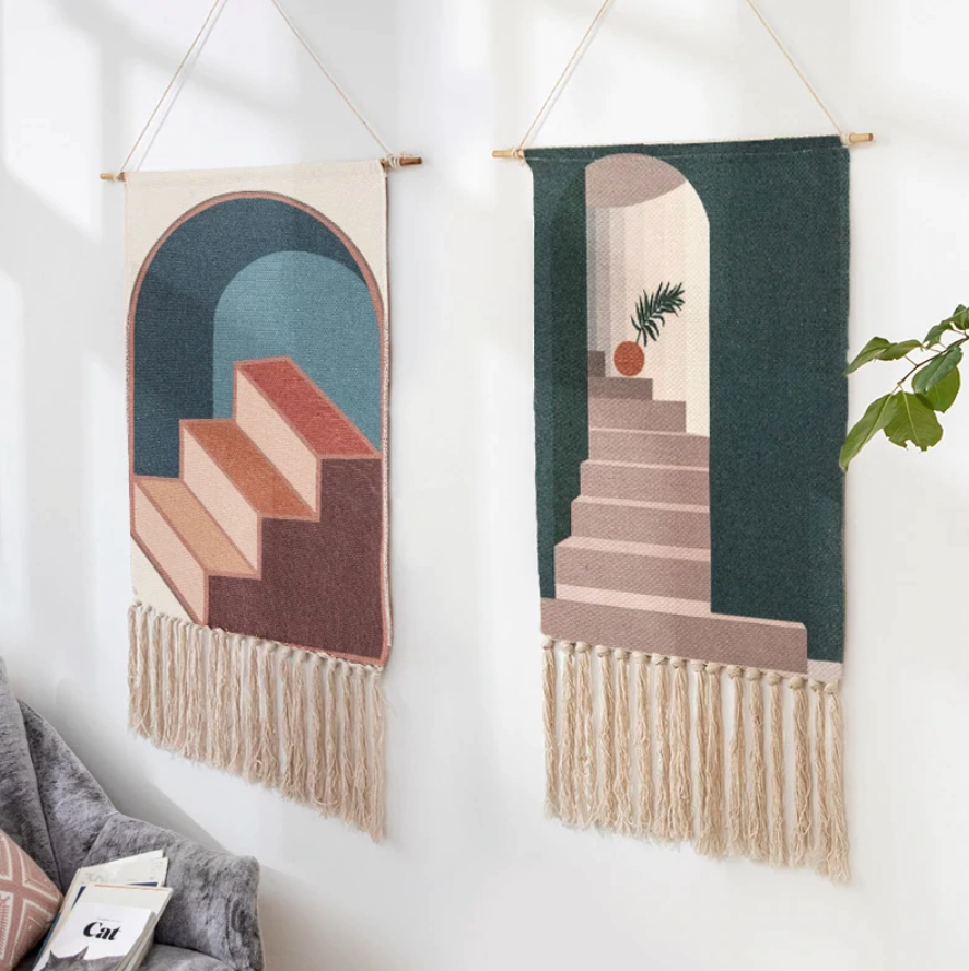 Vintage Abstract Wall Hanger Canvas Cotton Artistic Victoria BC Canada Vancouver Island Unique Home Decor Bohemian
