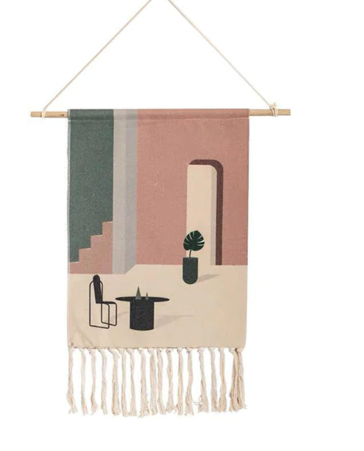 Vintage Abstract Wall Hanger Canvas Cotton Artistic Victoria BC Canada Vancouver Island Unique Home Decor Bohemian
