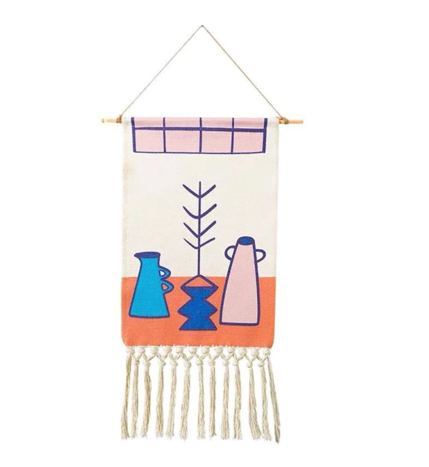 Vintage Abstract Wall Hanger Canvas Cotton Artistic Victoria BC Canada Vancouver Island Unique Home Decor Bohemian