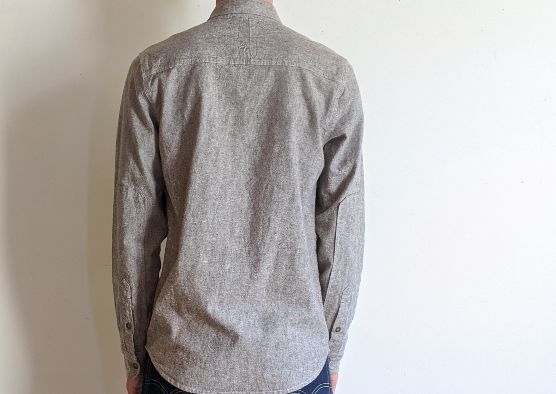 Workwear Shirt Grey Hemp Mens Elbow Patch