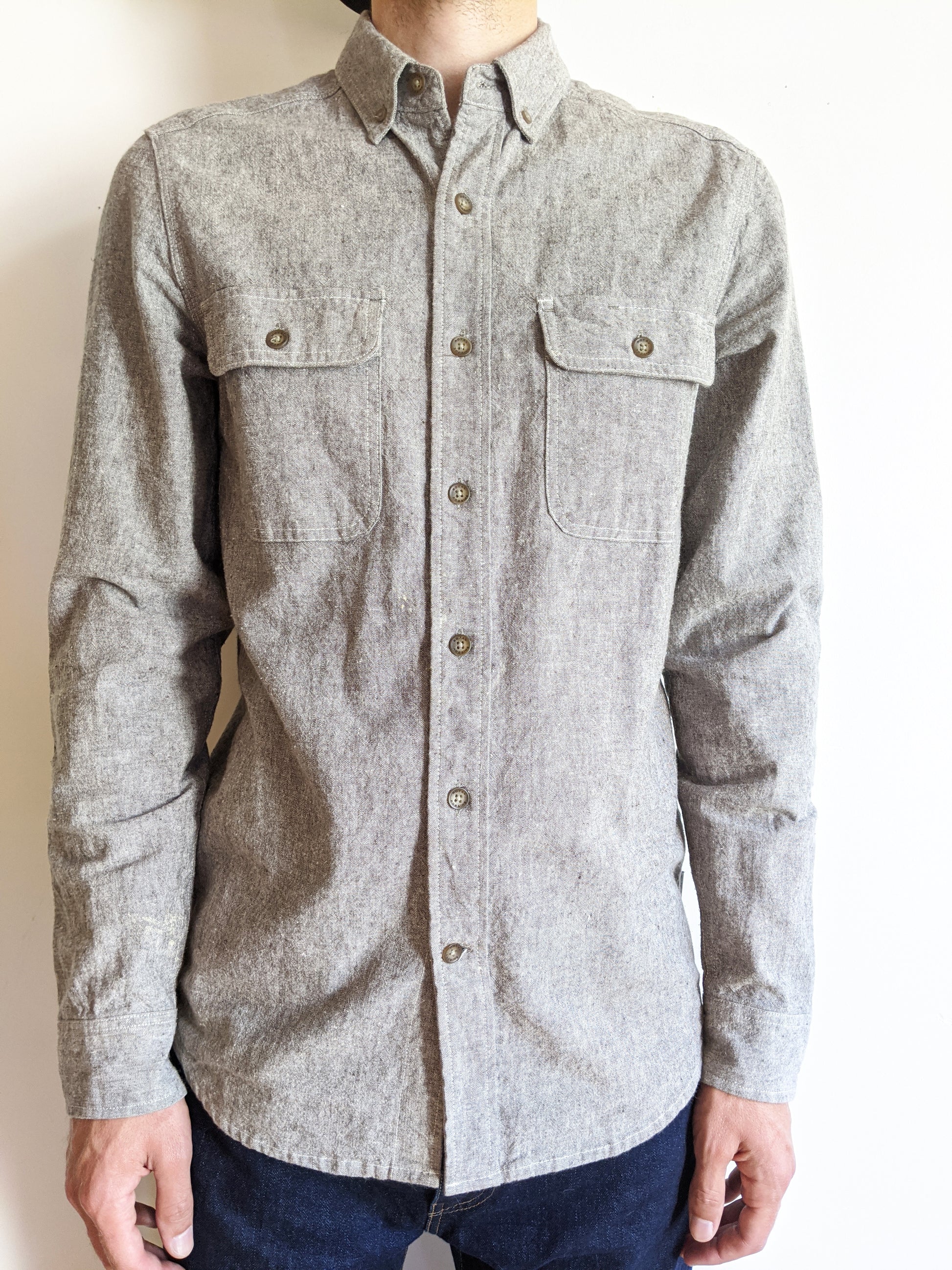 Workwear Shirt Grey Hemp Mens Elbow Patch