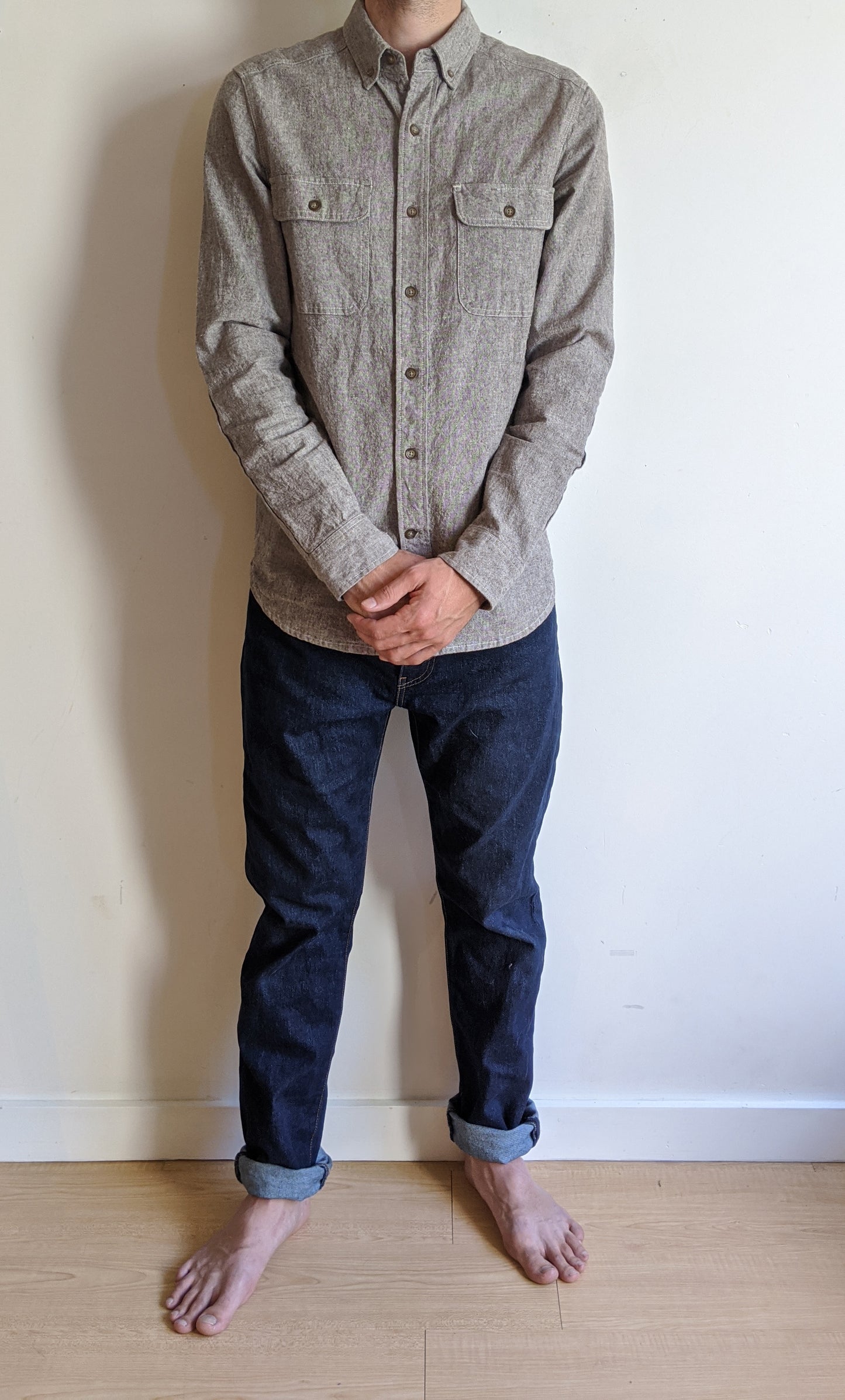 Workwear Shirt Grey Hemp Mens Elbow Patch