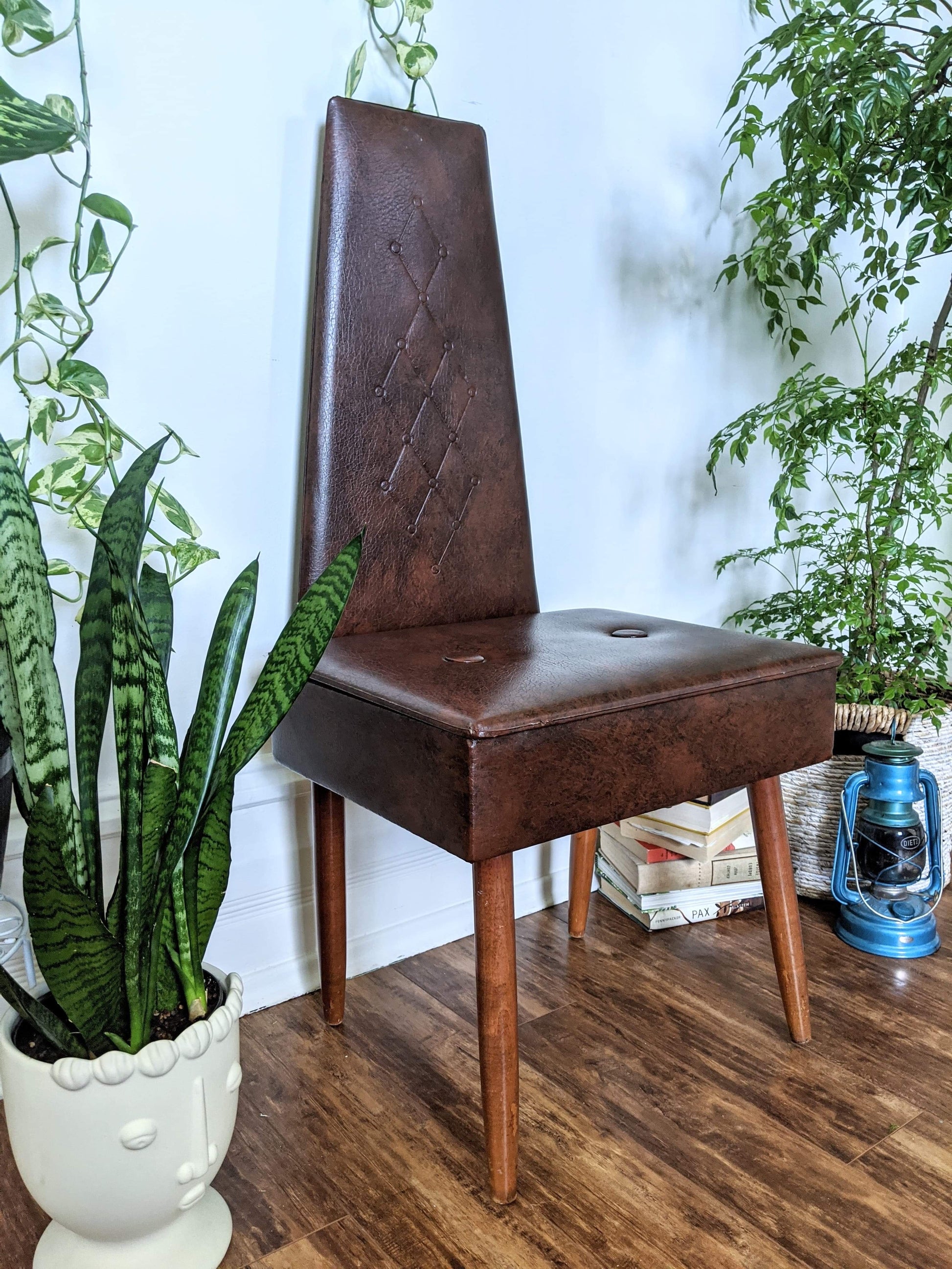 Butler Valet Leather Style 1950's Chair Secret Compartment in seat victoria bc canada vancouver island used second hand antique collectable rare unique furniture vintage retro