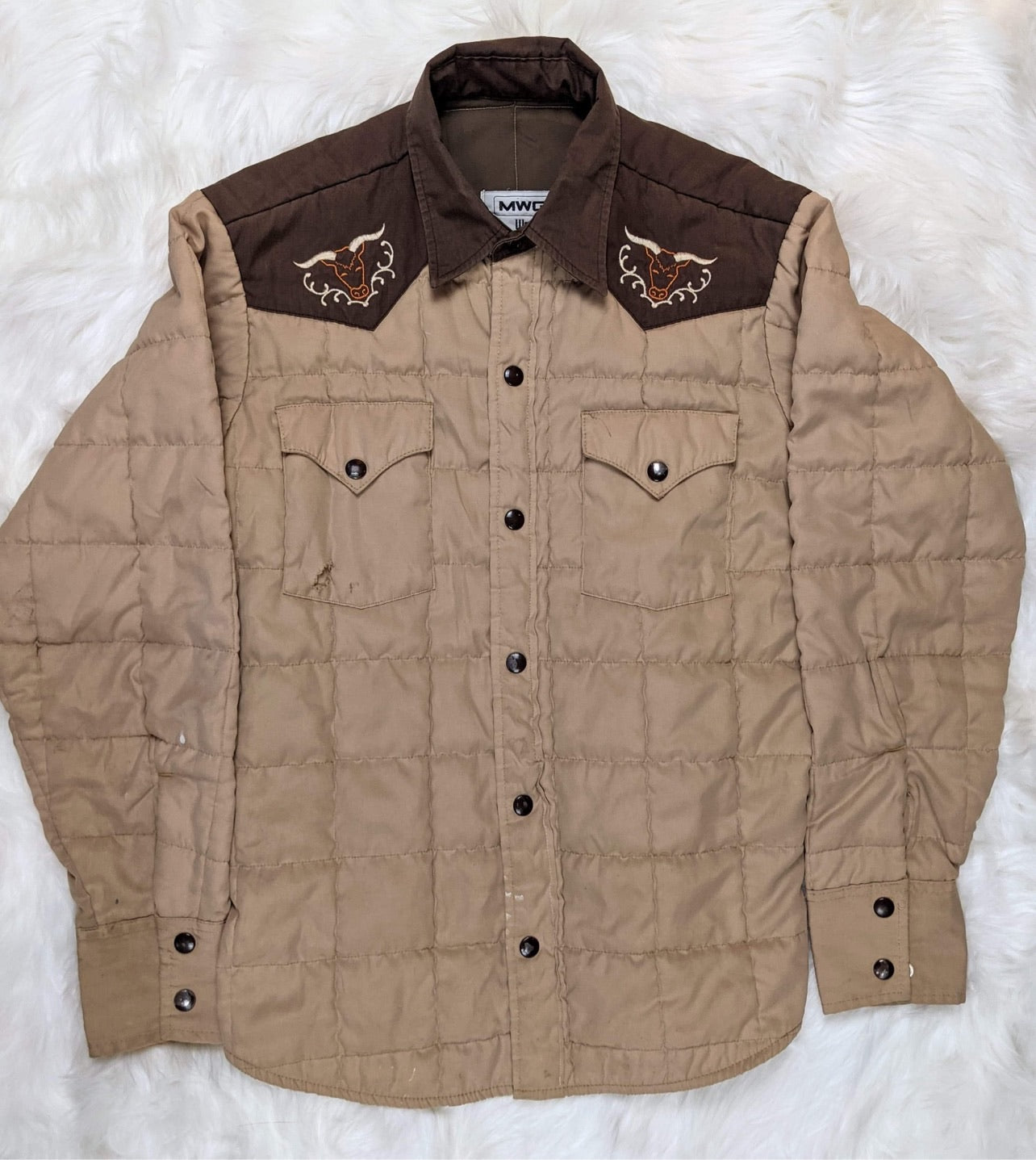 western shirt jacket overshirt quilted beige brown mens bulls 70s style vintage retro