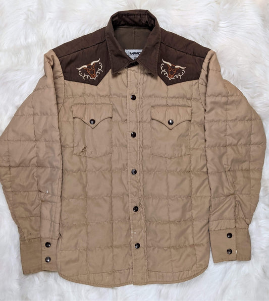 western shirt jacket overshirt quilted beige brown mens bulls 70s style vintage retro
