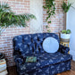 royal blue vintage velvet style couch with floral print victoria bc furniture