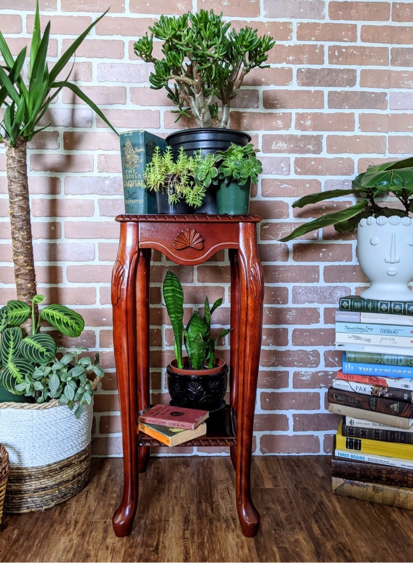Cherry wood vintage seashell motif plant stand side table victoria bc vintage furniture