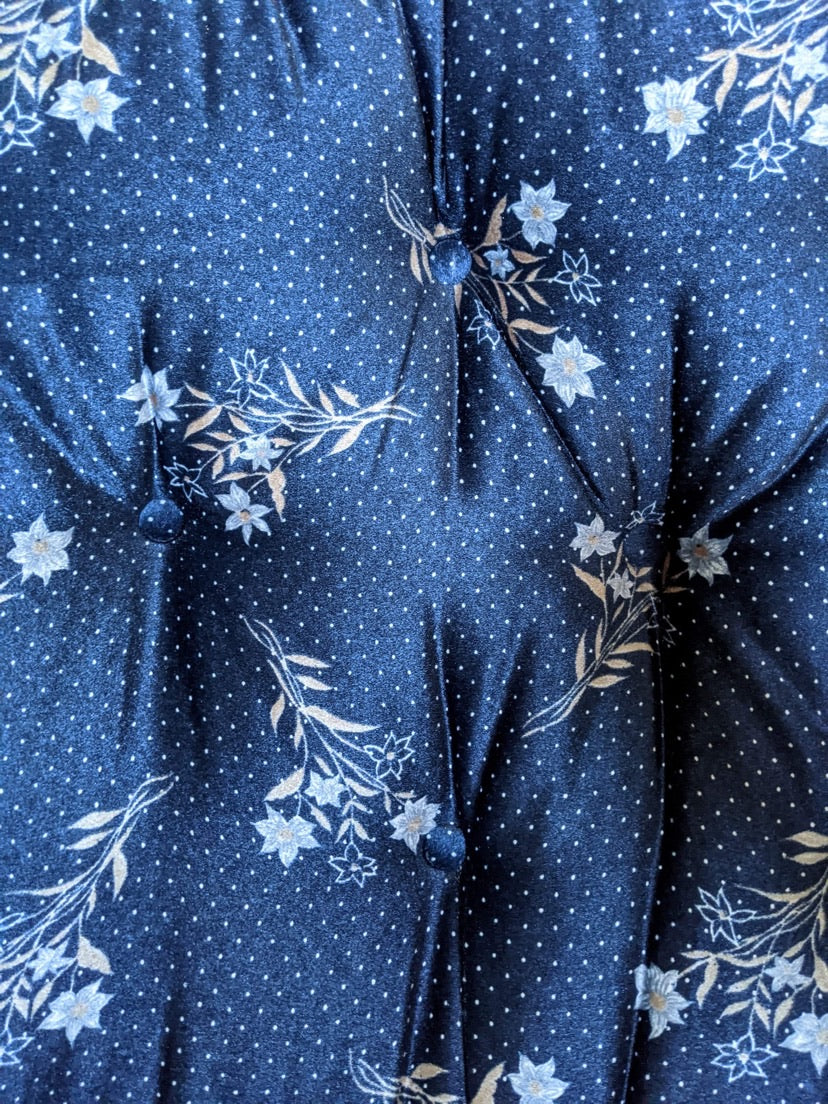 royal blue vintage velvet style couch with floral print victoria bc furniture