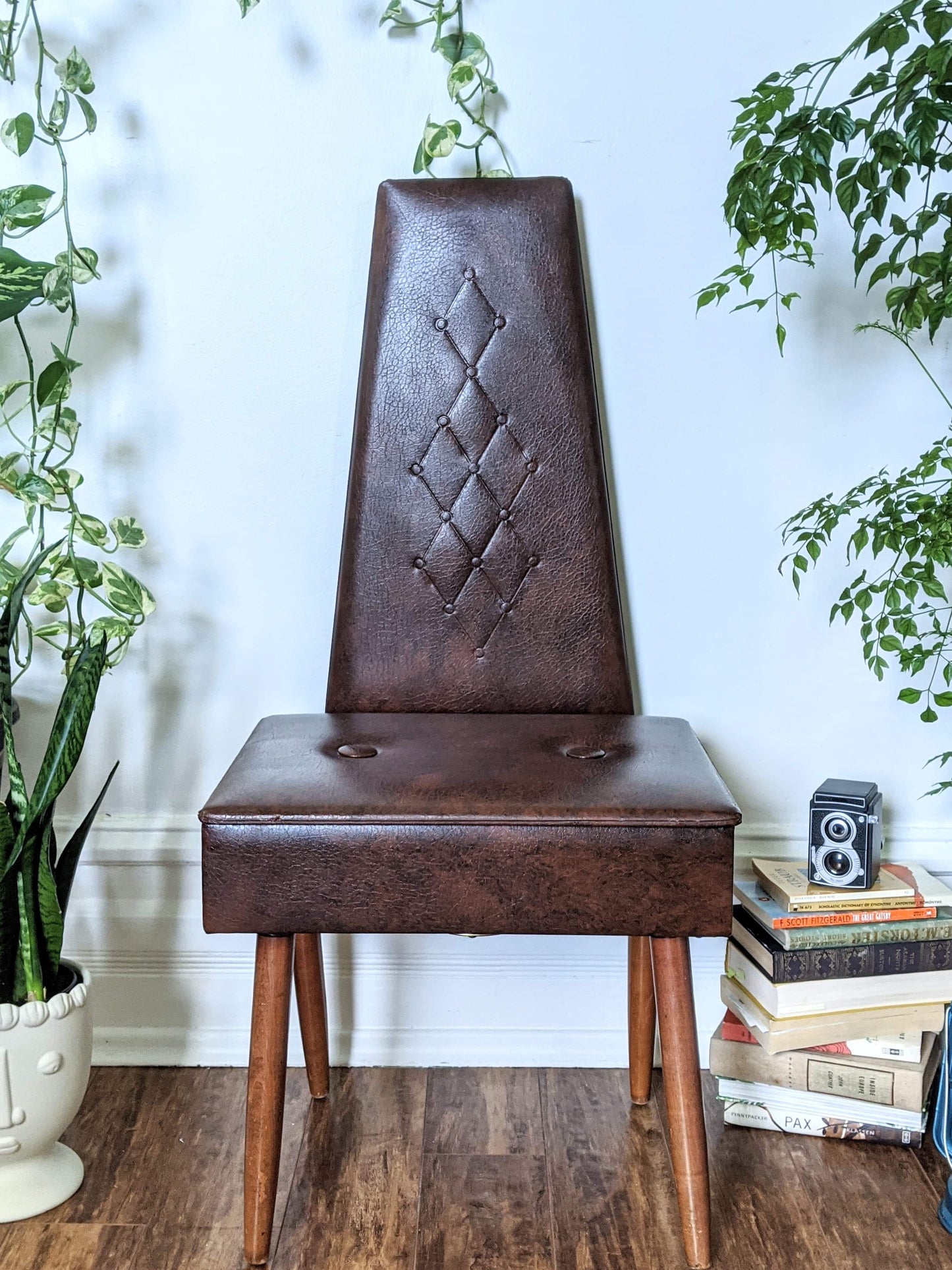 Butler Valet Leather Style 1950's Chair Secret Compartment in seat victoria bc canada vancouver island used second hand antique collectable rare unique furniture vintage retro