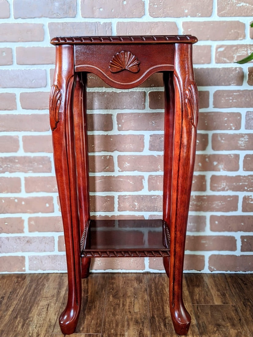 Cherry wood vintage seashell motif plant stand side table victoria bc vintage furniture