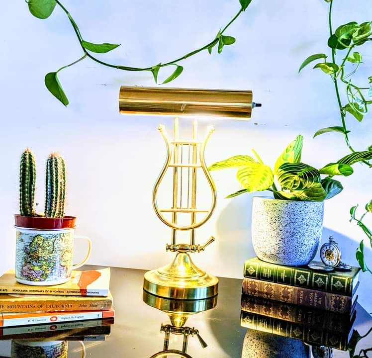 Harp Brass Piano Lamp Vintage Art Deco Great Gatsby  Edit alt text
