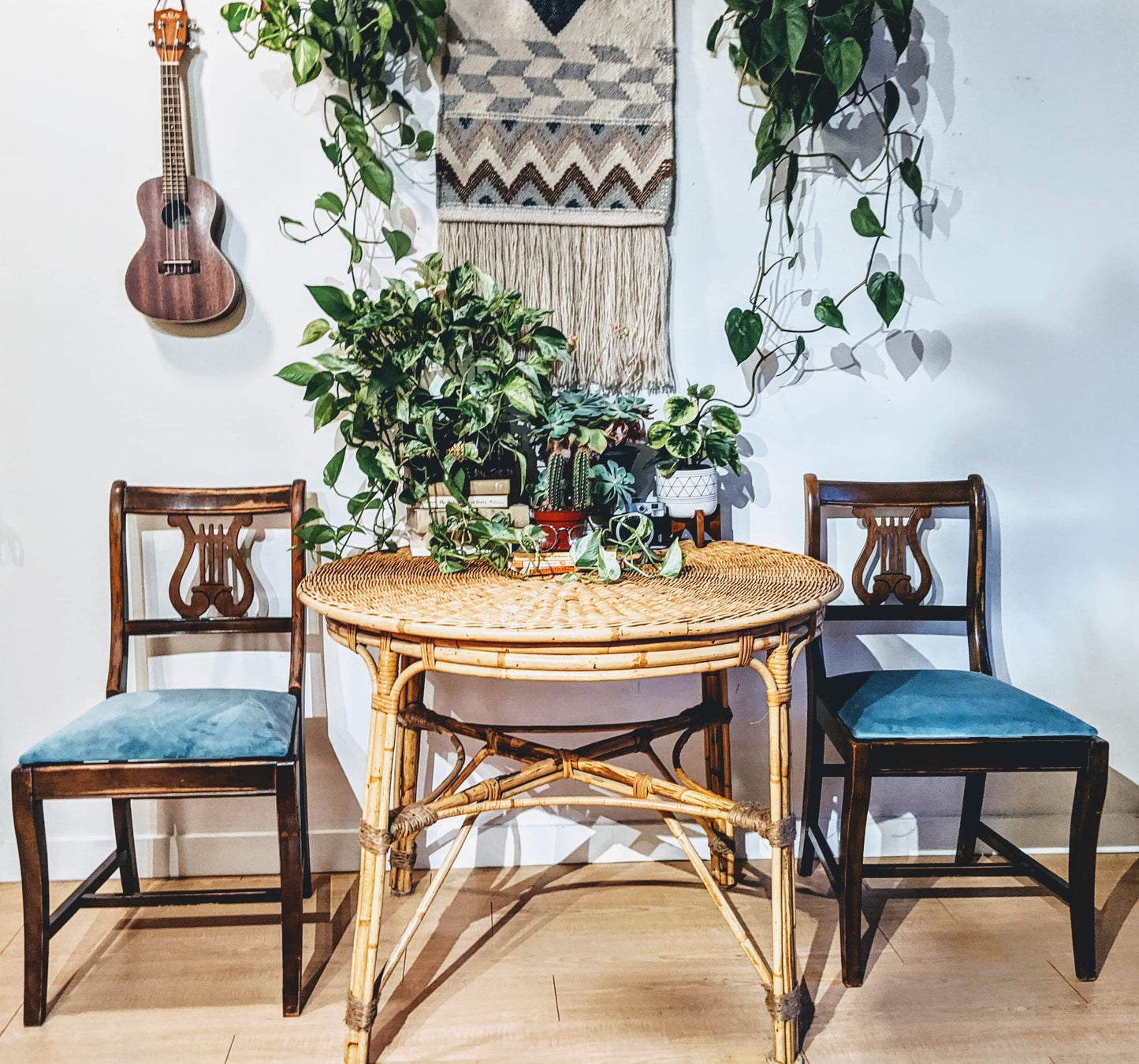 Wicker Bamboo Bohemian Style Dinning Table  Edit alt text