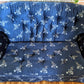 royal blue vintage velvet style couch with floral print victoria bc furniture