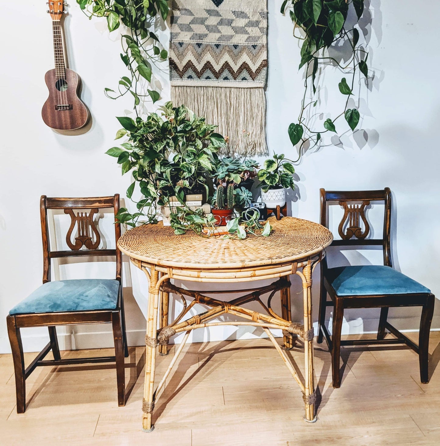 Wicker Bamboo Bohemian Style Dinning Table  Edit alt text