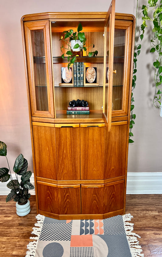 Vintage Teak Display Cabinet With Recessed Lighting Lower Cupboards