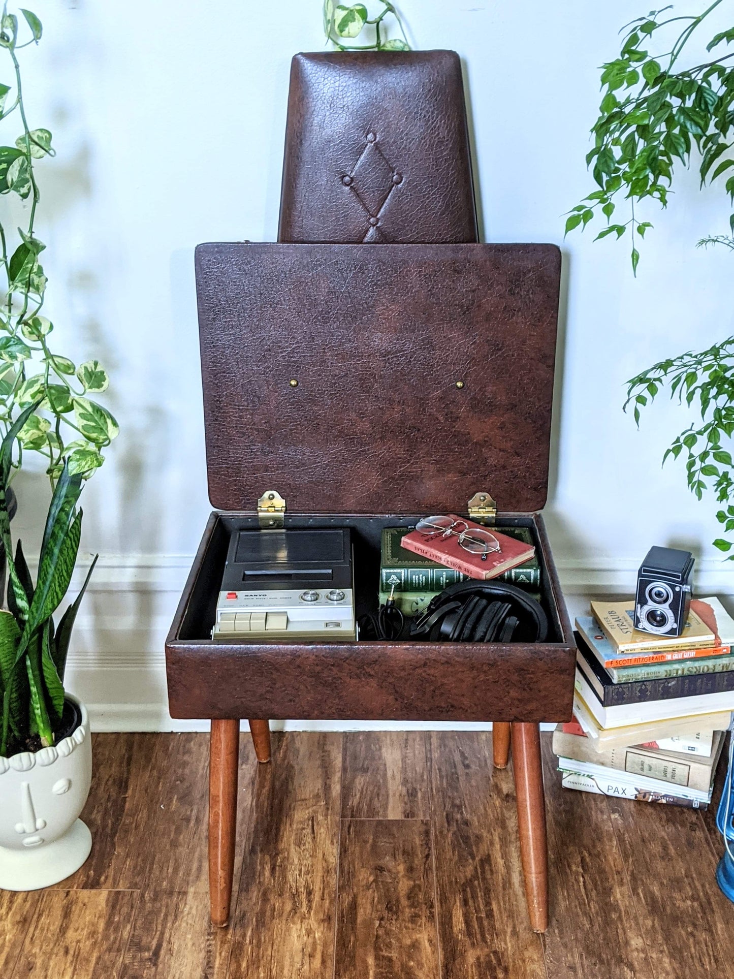 Butler Valet Leather Style 1950's Chair Secret Compartment in seat victoria bc canada vancouver island used second hand antique collectable rare unique furniture vintage retro