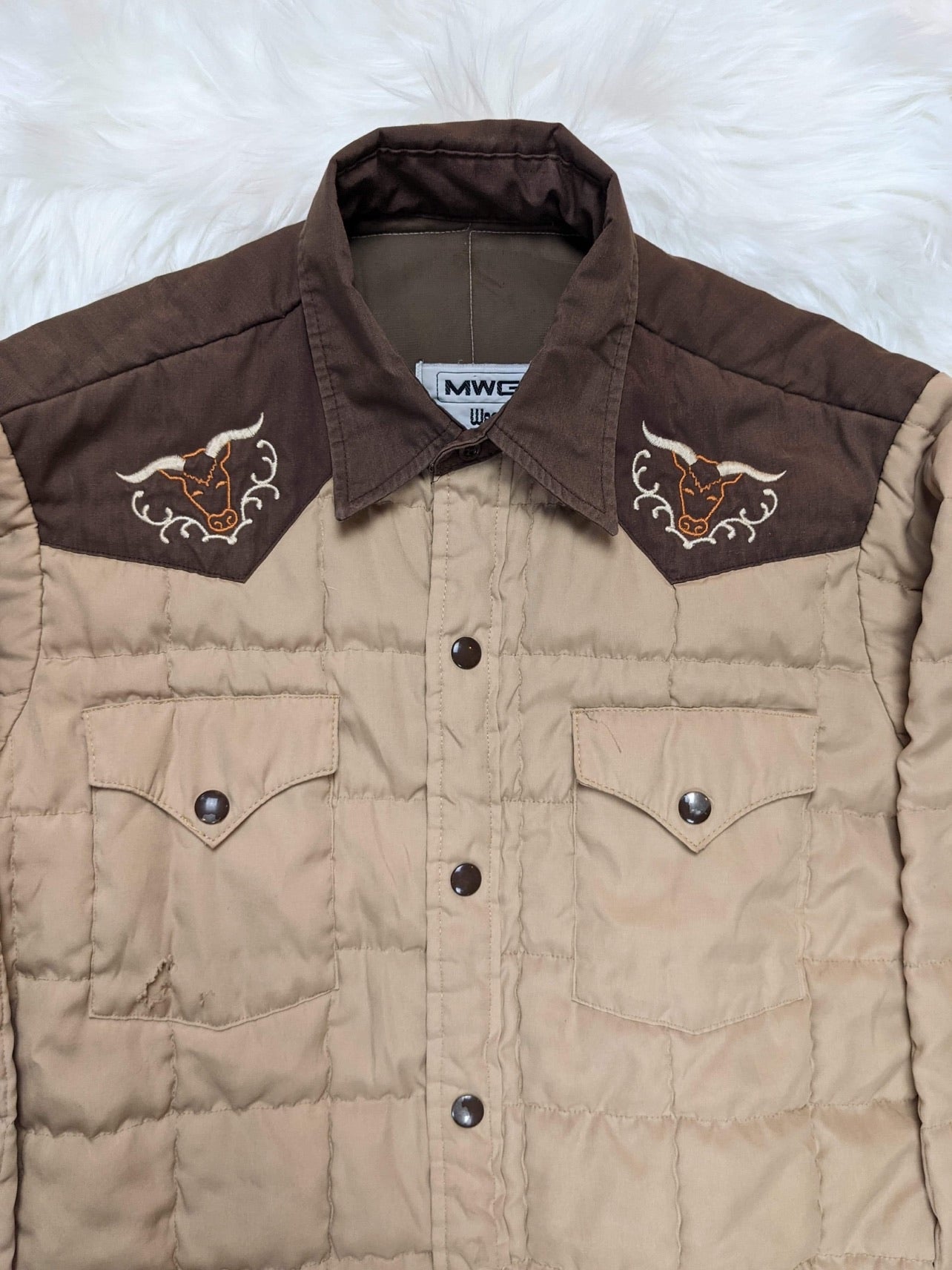 western shirt jacket overshirt quilted beige brown mens bulls 70s style vintage retro