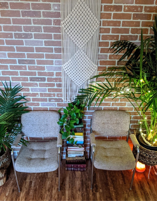 Tweed fabric metal 70's chairs vintage retro victoria bc secondhand vancouver island