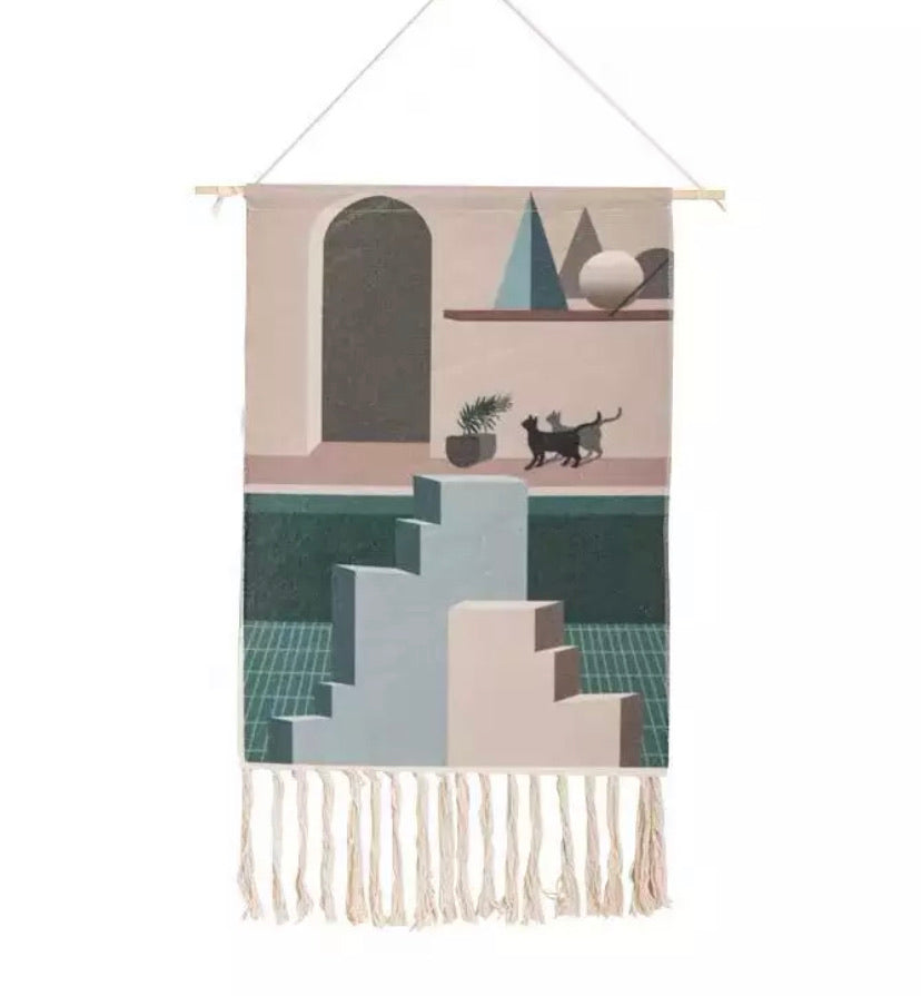 Vintage Abstract Wall Hanger Canvas Cotton Artistic Victoria BC Canada Vancouver Island Unique Home Decor Bohemian