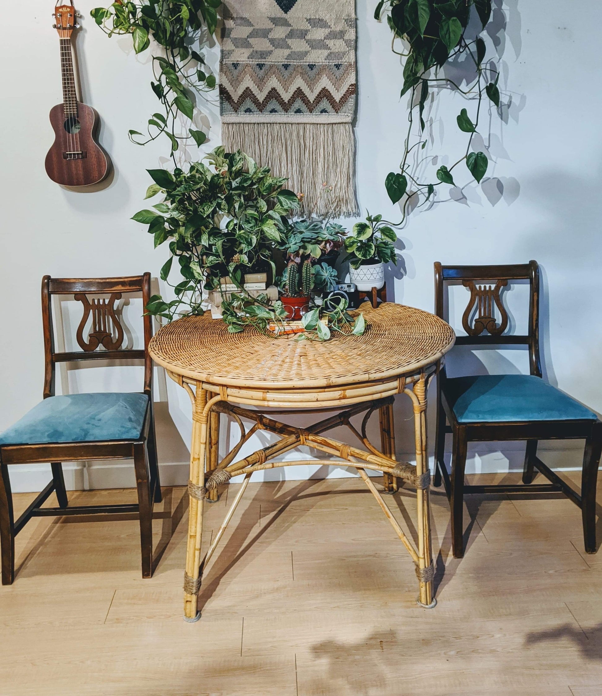 Wicker Bamboo Bohemian Style Dinning Table  Edit alt text