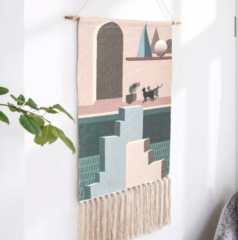 Vintage Abstract Wall Hanger Canvas Cotton Artistic Victoria BC Canada Vancouver Island Unique Home Decor Bohemian