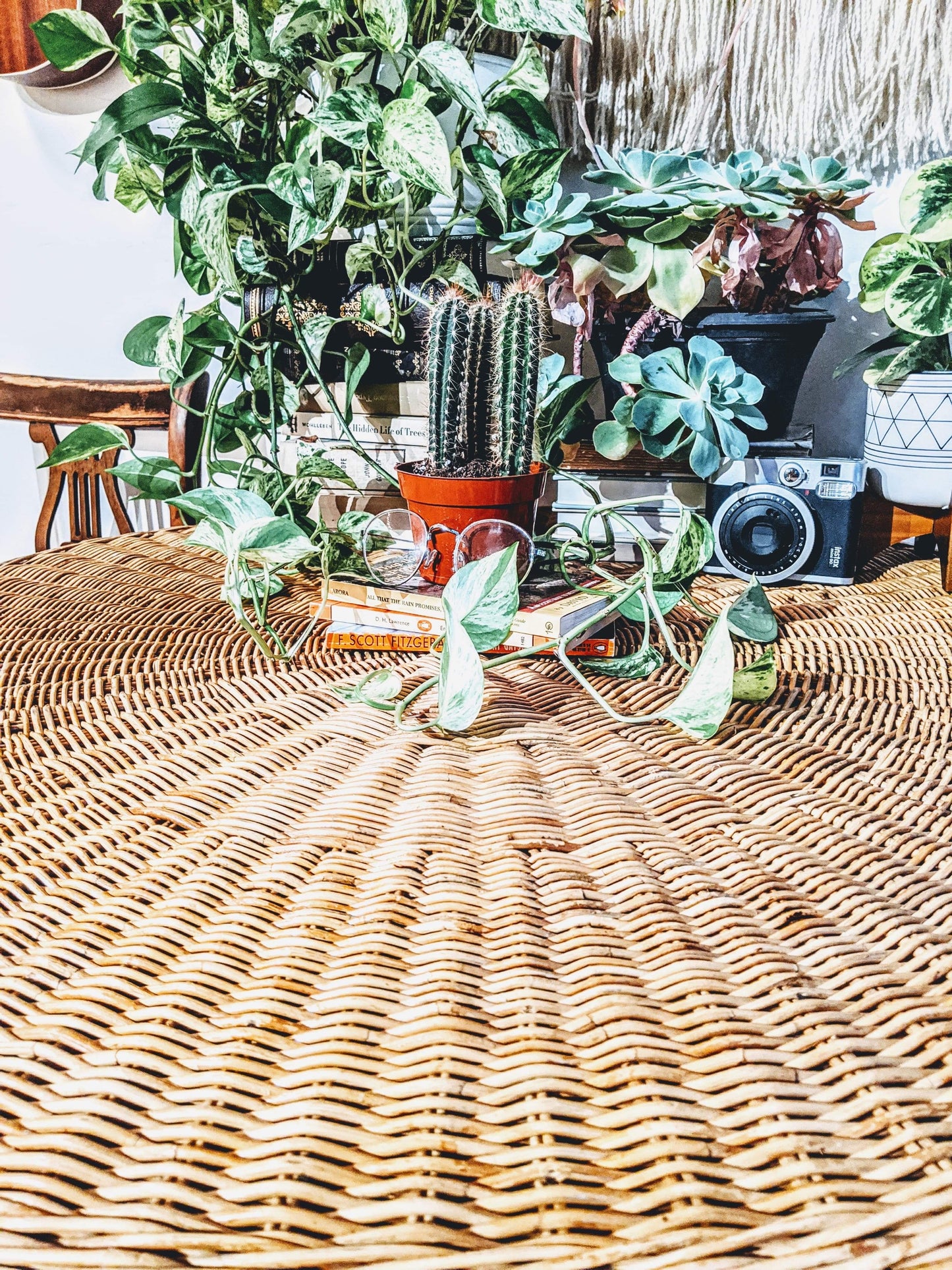 Wicker Bamboo Bohemian Style Dinning Table  Edit alt text