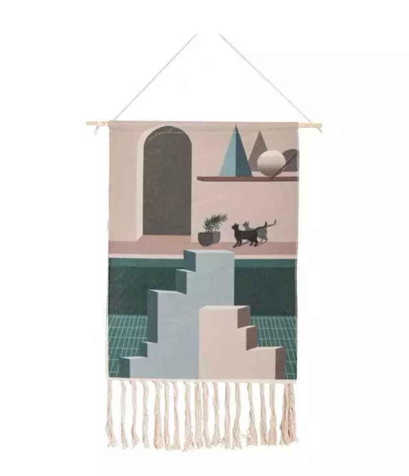 Vintage Abstract Wall Hanger Canvas Cotton Artistic Victoria BC Canada Vancouver Island Unique Home Decor Bohemian