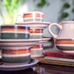 Vintage retro 70's style ceramic coffee cups green brown orange stripes cream jug saucer made in france victoria bc canada thrift