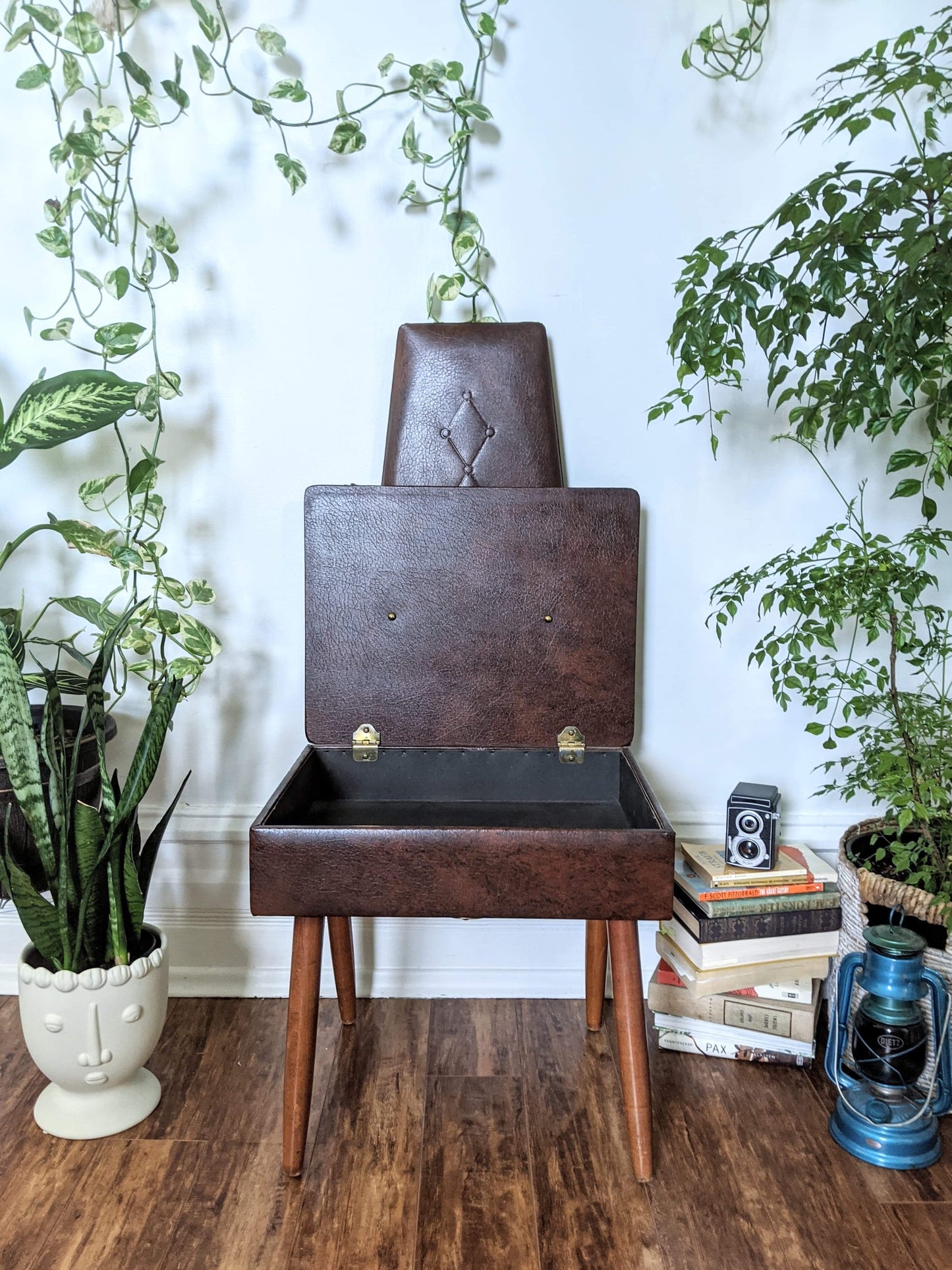 Butler Valet Leather Style 1950's Chair Secret Compartment in seat victoria bc canada vancouver island used second hand antique collectable rare unique furniture vintage retro