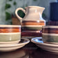 Vintage retro 70's style ceramic coffee cups green brown orange stripes cream jug saucer made in france victoria bc canada thrift