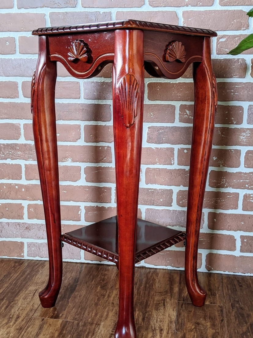 Cherry wood vintage seashell motif plant stand side table victoria bc vintage furniture