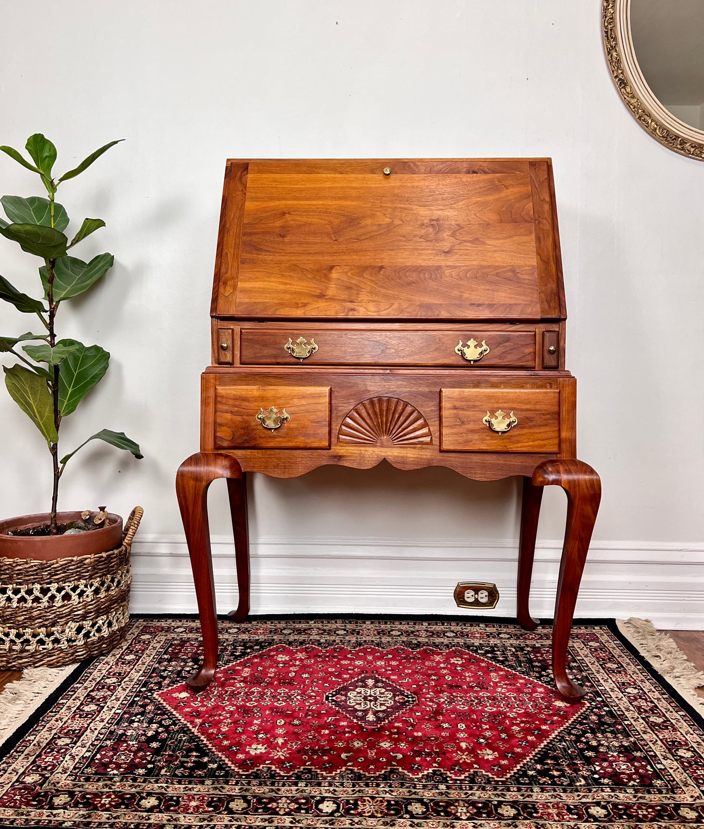 This is a beautiful custom made solid fruit wood secretary desk.