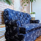 royal blue vintage velvet style couch with floral print victoria bc furniture