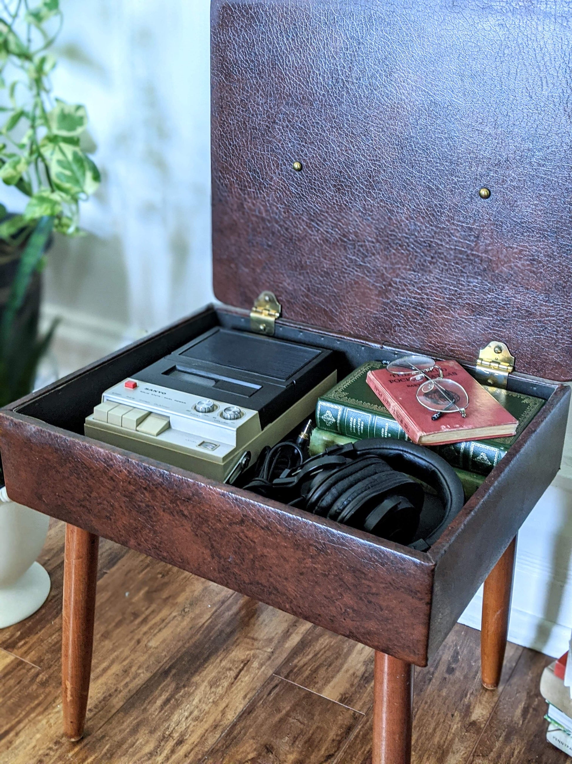 Butler Valet Leather Style 1950's Chair Secret Compartment in seat victoria bc canada vancouver island used second hand antique collectable rare unique furniture vintage retro