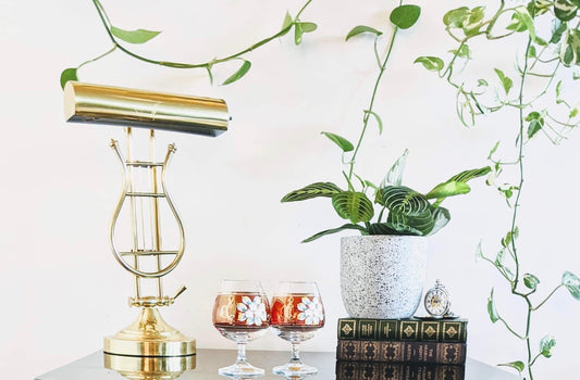 Harp Brass Piano Lamp Vintage Art Deco Great Gatsby  Edit alt text