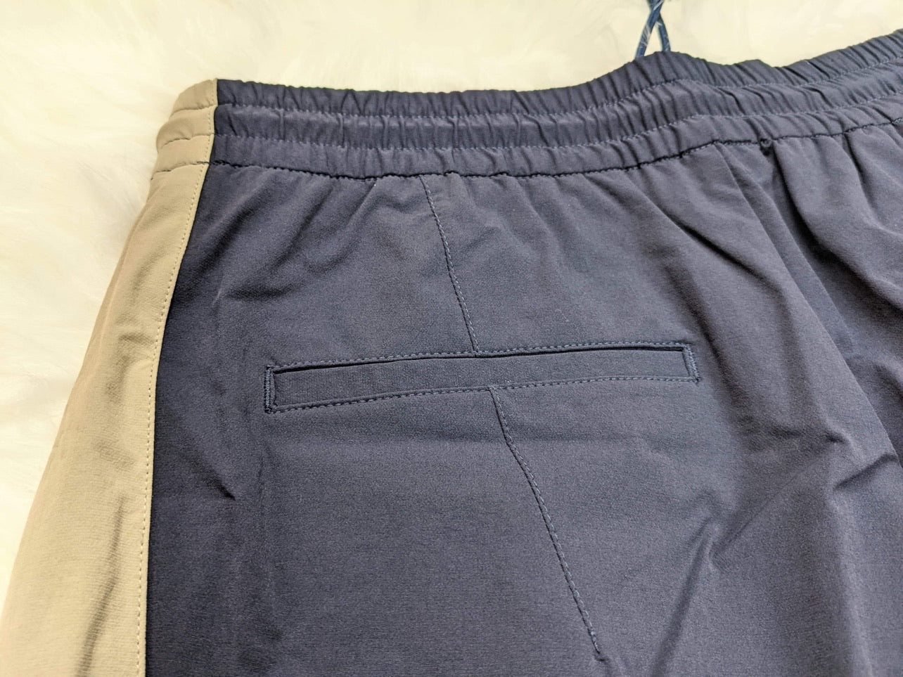 track pants blue beige stripes retro style
