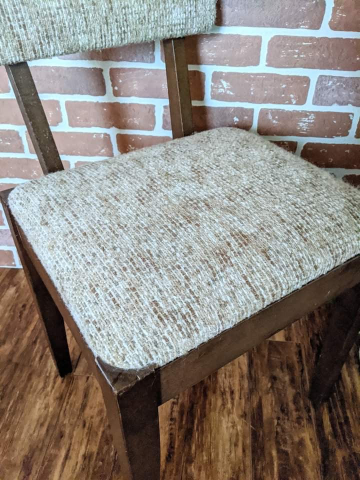 Tweed Teak Style Chair Vintage Retro Brown Oatmeal Victoria BC Thrift