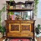 19th Century Two Toned Oak Mirrored Back Buffet Hutch Hand Carved Detailing