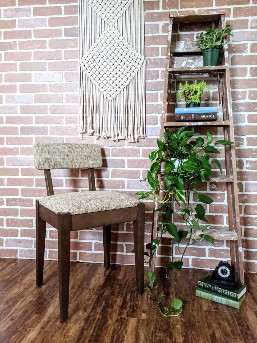 Tweed Teak Style Chair Vintage Retro Brown Oatmeal Victoria BC Thrift