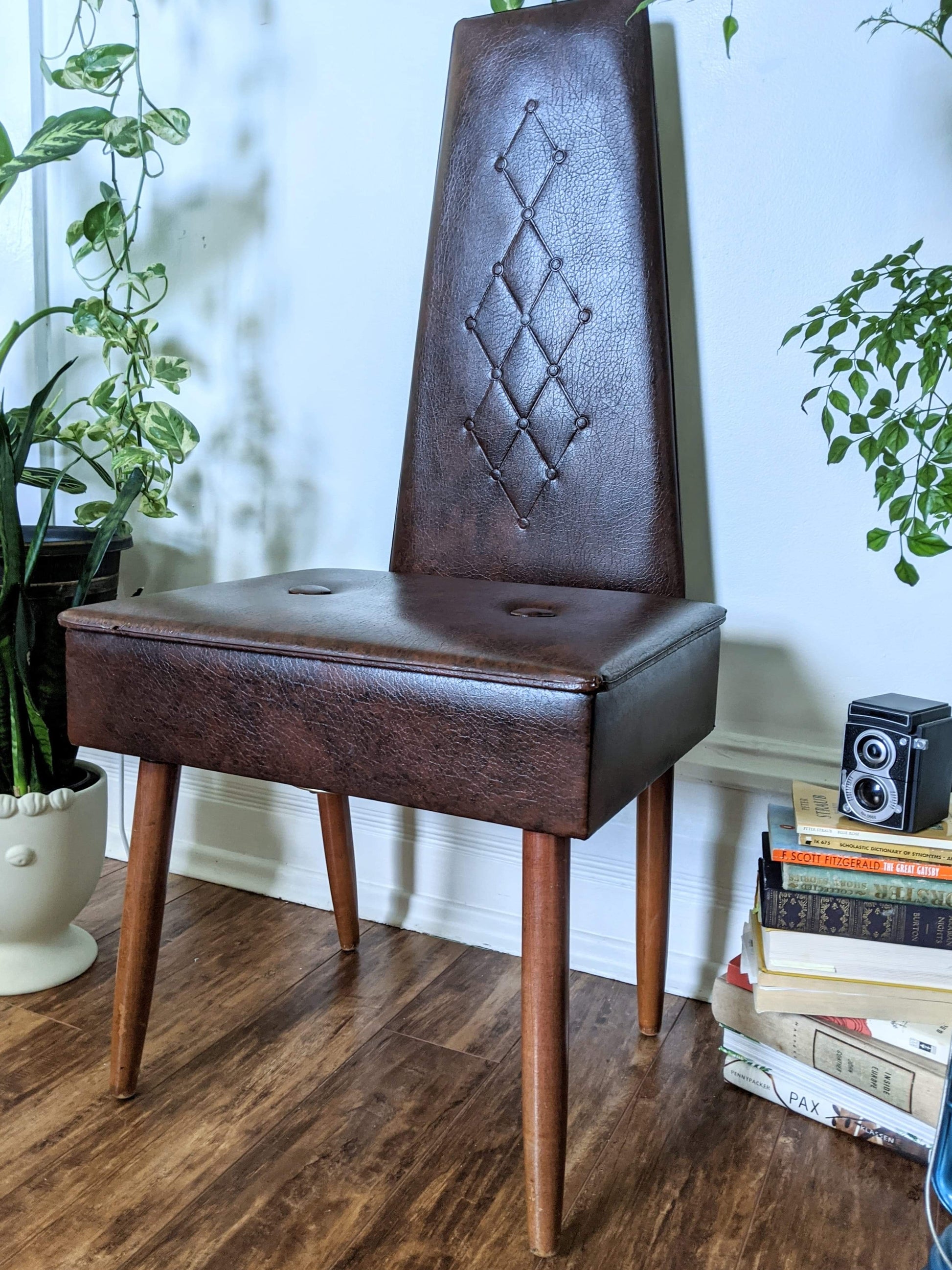 Butler Valet Leather Style 1950's Chair Secret Compartment in seat victoria bc canada vancouver island used second hand antique collectable rare unique furniture vintage retro